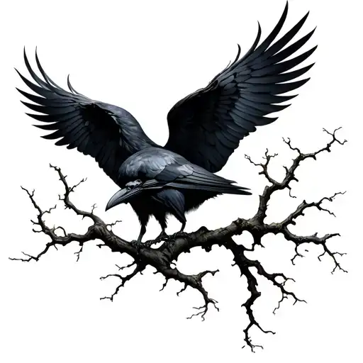 Can you generate my tattoo I want a poison tree on my forearm and a raven with its wings spread on one off the branches  tattoo design idea