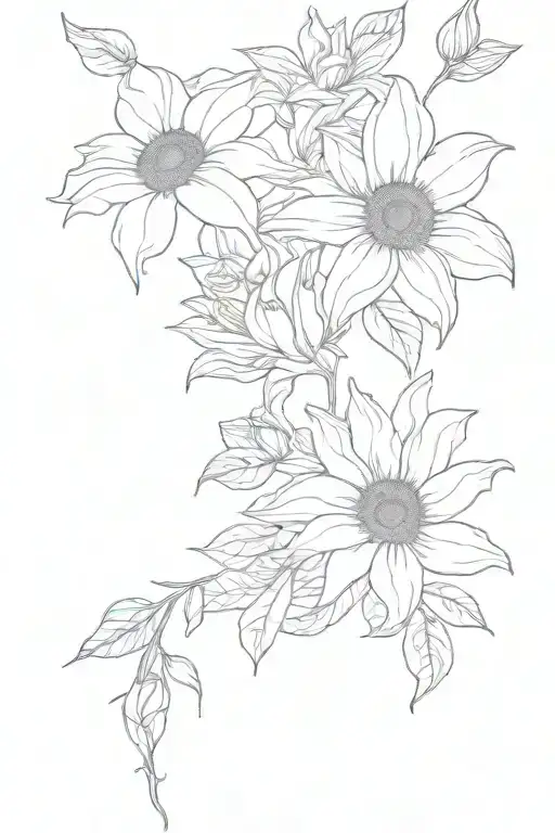 roses and sunflowers and Lillies tattoo design idea