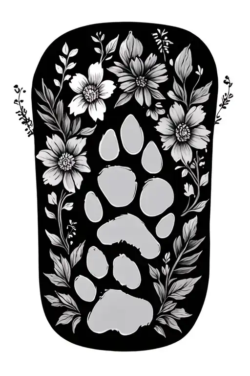 three dog paw prints and florals tattoo design idea