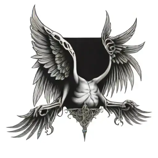 Skeleton Gothic angel wings tattoo design idea