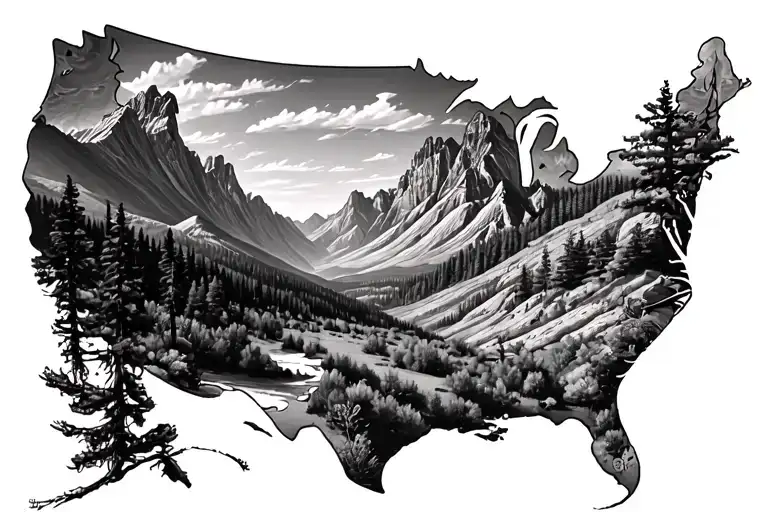 hyper realistic Nevada mountains panorama tattoo design idea
