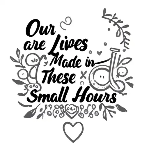Our Lives Are Made In These Small Hours with a pretty cursive font with a cute girly science symbol and a delicate heart tattoo design idea