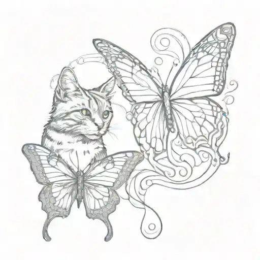 butterfly and cat tattoo design idea