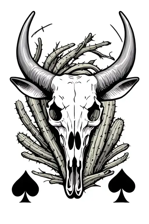 longhorn skull, ace of spades, cactus, eight ball, cattle tag  tattoo design idea