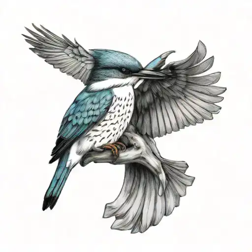 kingfisher holding fish tattoo design idea