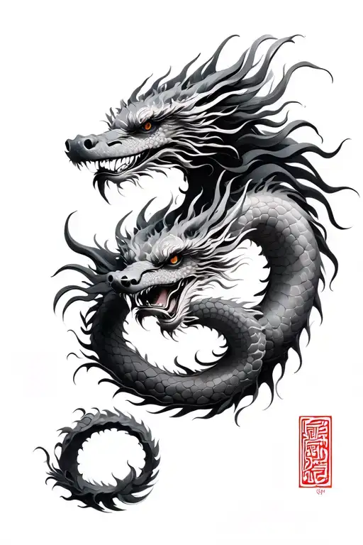 Japanese dragon and the kiss gustav Klimt kiss tattoo design idea