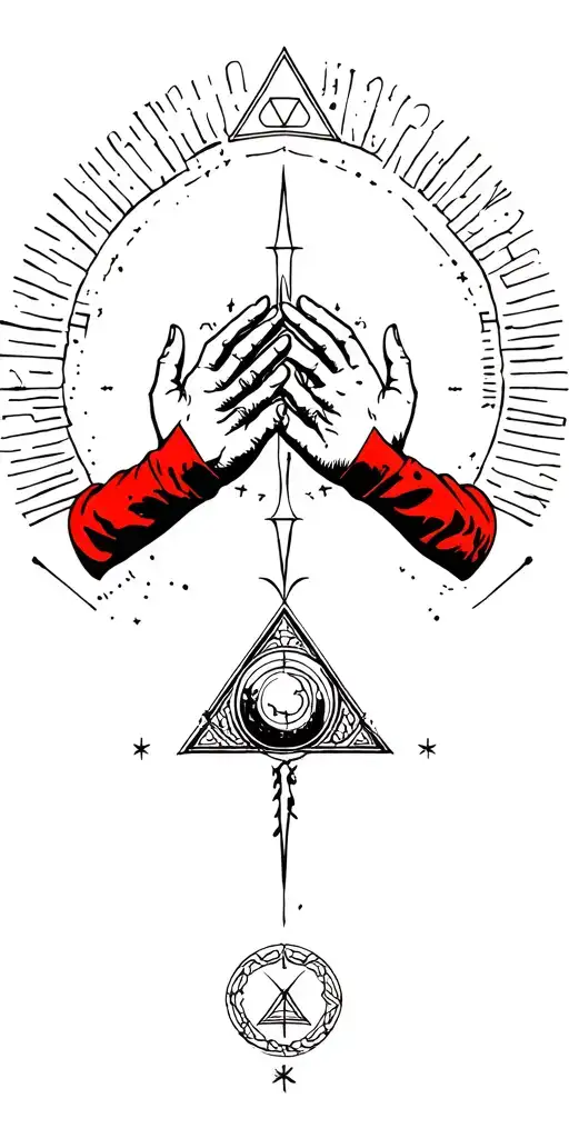 “As Above, So Below” symbolism using mirrored hands, celestial bodies, or triangles. Let the design flow  tattoo design idea