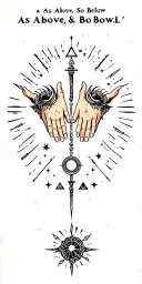 “As Above, So Below” symbolism using mirrored hands, celestial bodies, or triangles. Let the design flow  tattoo design idea