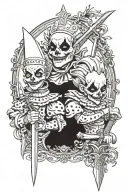 pierrot clowns with a sword between them that has a blade made of thorns   tattoo design idea