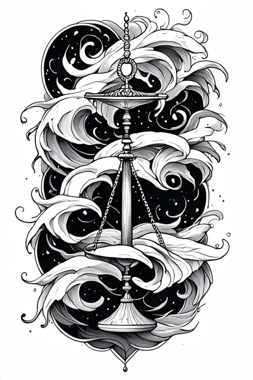 Libra scale Aquarius waves flowing tattoo design idea