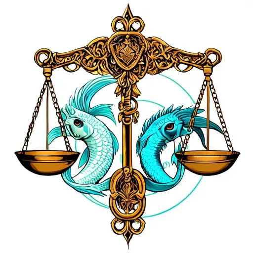 libra scales with pisces and capricorn zodiac sign tattoo design idea