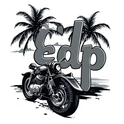 "edp" coconut tree with motorbike tattoo design idea