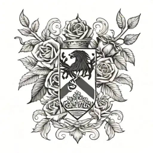 neck tattoo of hungarian coat of arms with roses,leafs and thorns tattoo design idea