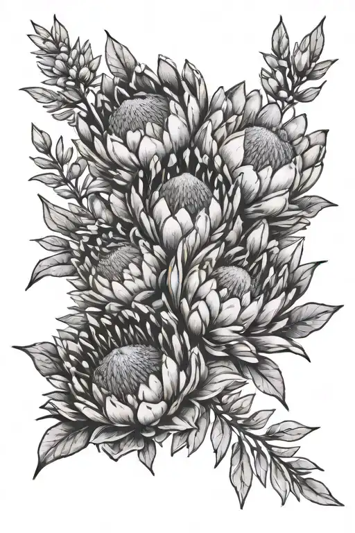 protea flower bouquet tattoo design idea