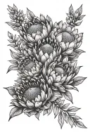 protea flower bouquet tattoo design idea