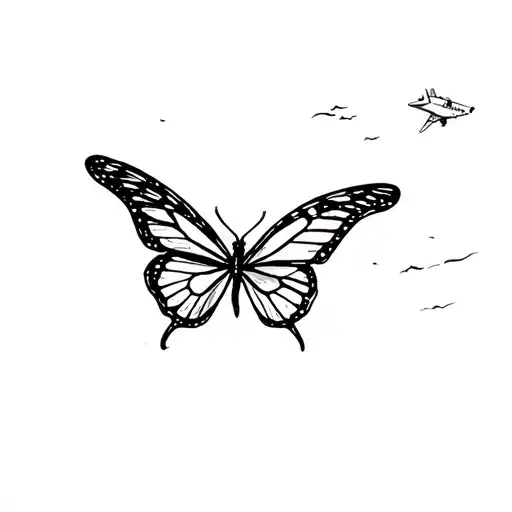 a butterfly trapped inside a plane flying in the sky tattoo design idea