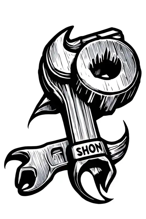 10 mm wrench with the name Shon on it tattoo design idea