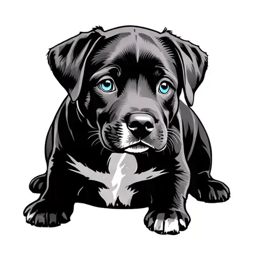 minimalist of a labrador puppy sitting sideways looking straight ahead with blue eyes tattoo design idea