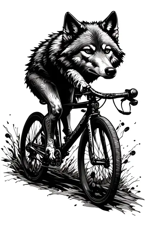 cycling wolf steampunk tattoo design idea
