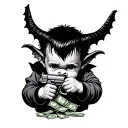 baby demon holding guns money drugs tattoo design idea