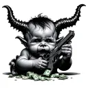 baby demon holding guns money drugs tattoo design idea