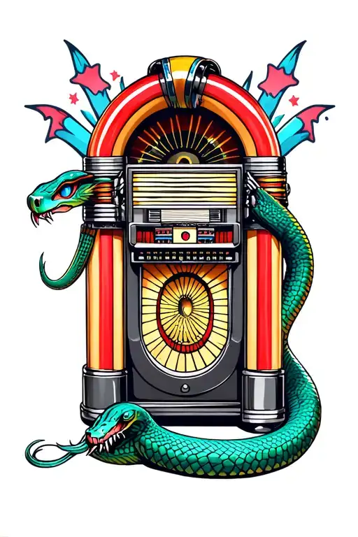 jukebox with blue eyed snake tattoo design idea