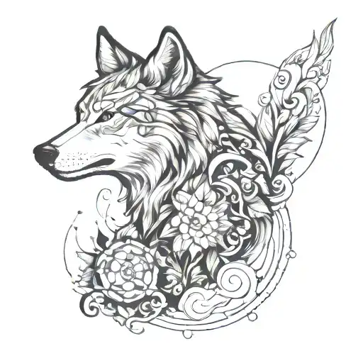 7 itens in fine line art f forearm : wolf, Mentalism, Correspondence, Vibration, Polarity, Rhythm, Causality and Gender tattoo design idea
