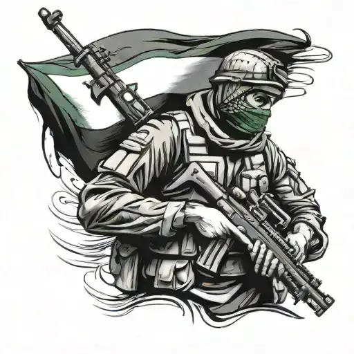 Palestinian flag soldier struggling tattoo design idea