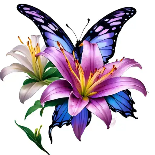 lily butterfly wings tattoo design idea