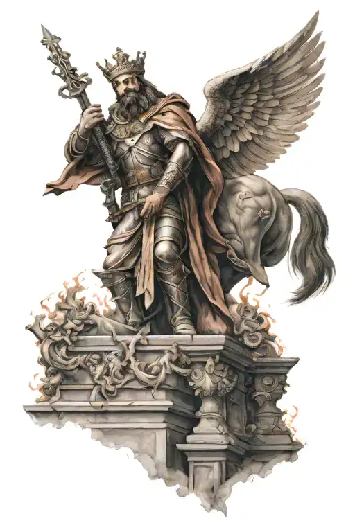 king of heaven army as a saviour in stairway with pillar of fire tattoo design idea