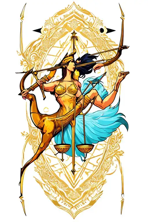 Sagittarius and libra zodiac sign tattoo design idea