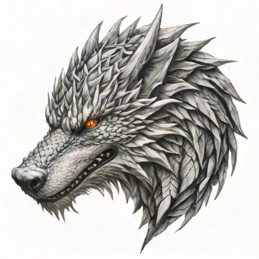 half game of thrones dragon half direwolf tattoo design idea