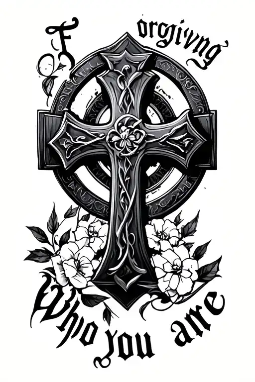 "Forgiving who you are" roman cross tattoo tattoo design idea