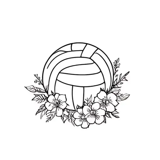volleyball and florals tattoo design idea