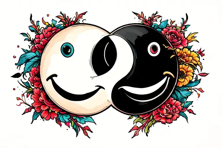 Rave Smiley Ying and yang tattoo design idea