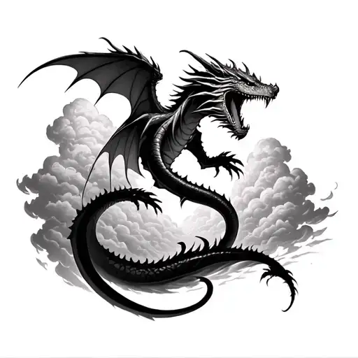 Leviathan, virgin, typhoon, wings, clouds, dragon, fight, Midgar background, human body, forest storm tattoo design idea