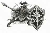 warrior with a shield blocking wind and arrows tattoo design idea