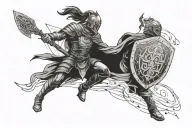 warrior with a shield blocking wind and arrows tattoo design idea
