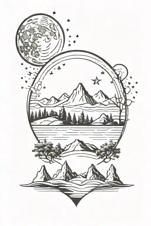 sun moon stars mountain ocean trees gemini sign tattoo design idea