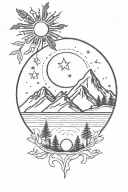 sun moon stars mountain ocean trees gemini sign tattoo design idea