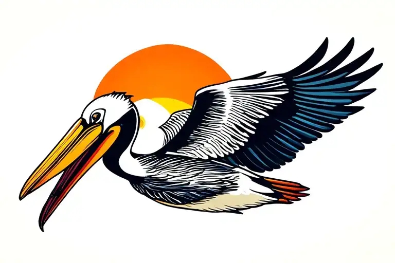 pelican flying over zia sun made tattoo design idea
