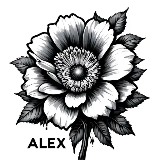 the name alex around a flower tattoo design idea
