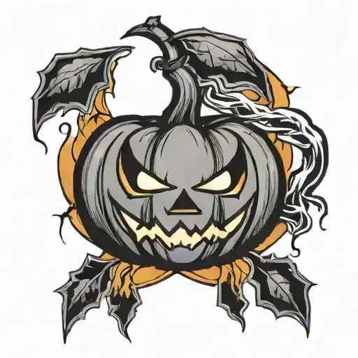 halloween pumpkin with lightning bolt tattoo design idea
