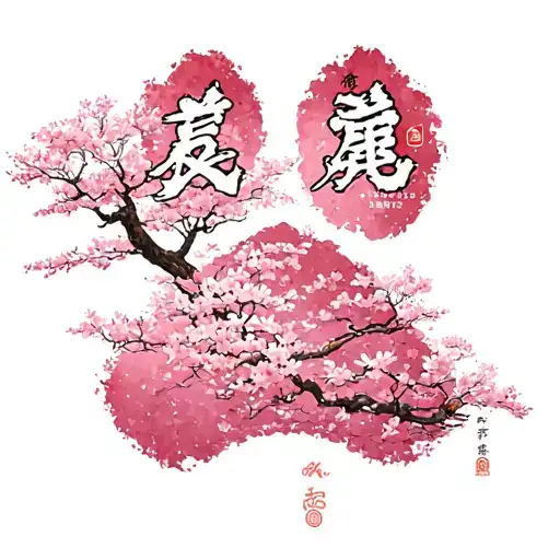 dog paw print under with a Sakura tree bonsia with Chinese lettering that says always loved never forgotten  tattoo design idea