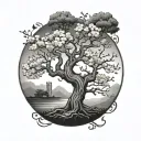 A sycamore tree and a cherry blossom tree growing tattoo design idea