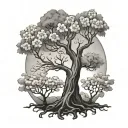 A sycamore tree and a cherry blossom tree growing tattoo design idea
