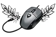 Computer gaming mouse with cord and heart  tattoo design idea