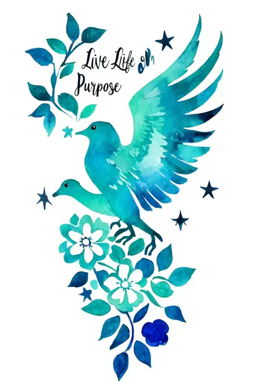 "Live Life on Purpose" Vines, phoenix, 6 flowers - one for each adopted child, paw prints, stars tattoo design idea