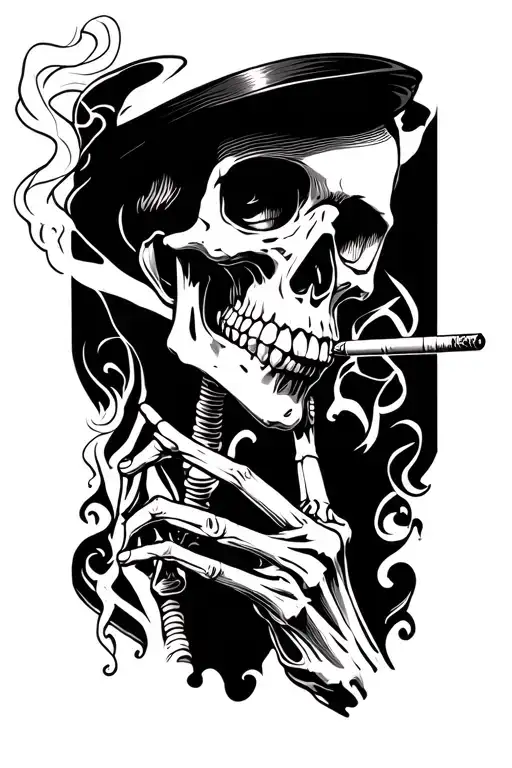 Skeleton smoking a cigarette tattoo design idea