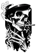 Skeleton smoking a cigarette tattoo design idea